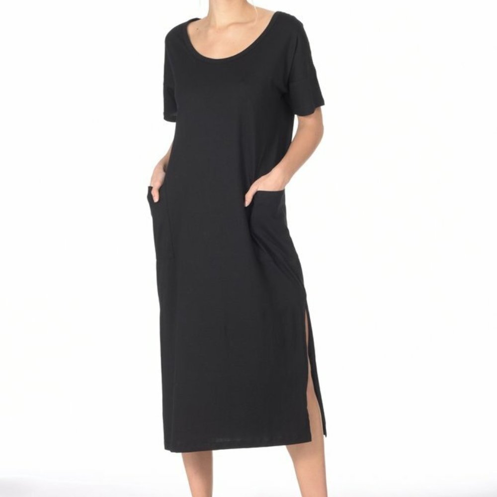 Paper Label Side Splits Dress with Pockets